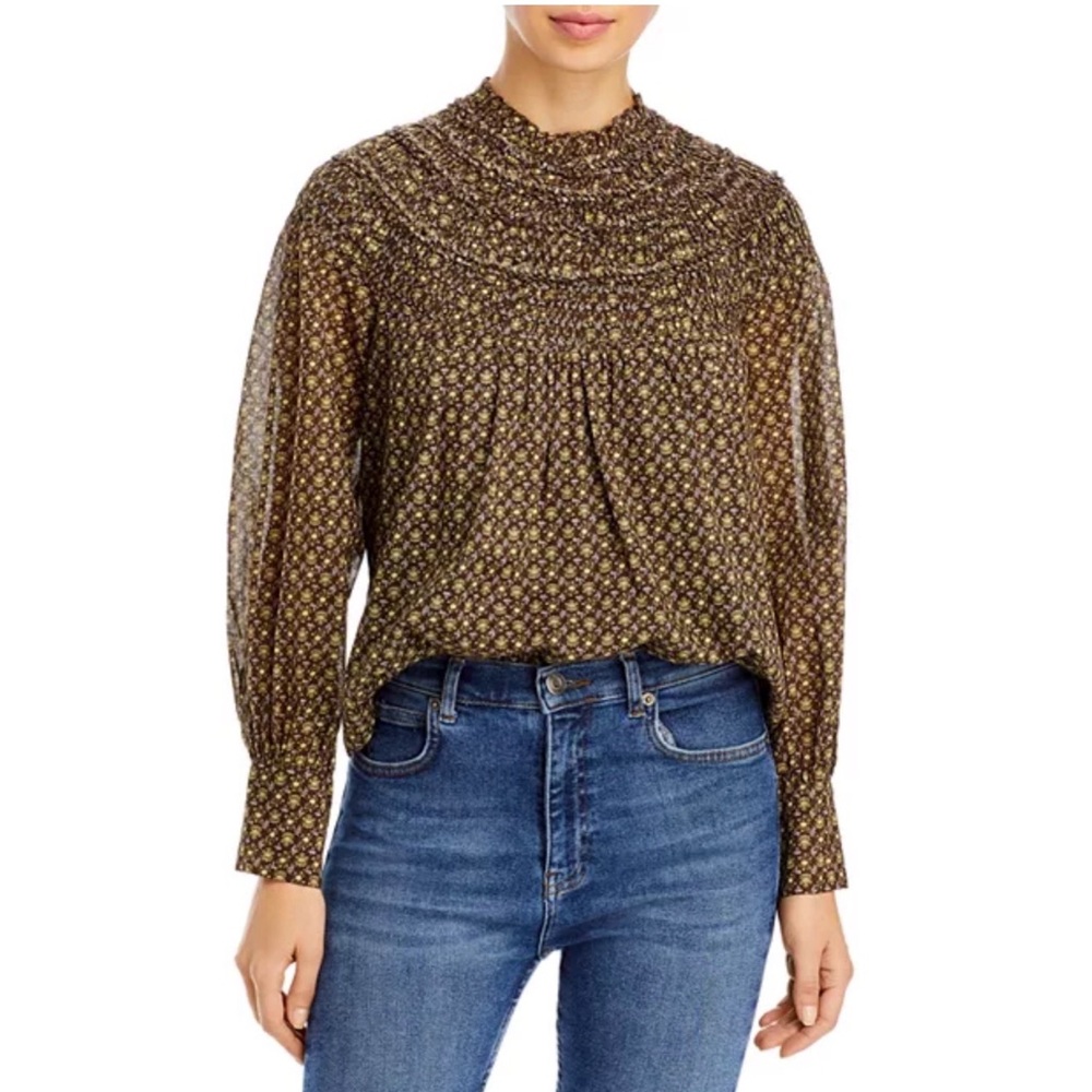 Rebecca Taylor Printed Ruched Top, Size 2 New w/Tag $275